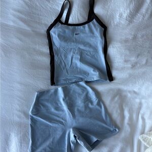 NEW Set Active blue and brown tank top and biker shorts workout set size xs